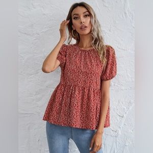 Allover Plants Print Peplum Top